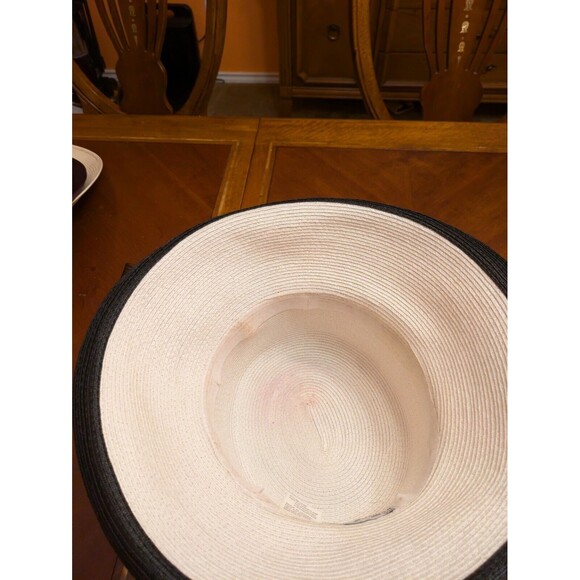 Betmar New York Vintage White 100% Straw Rolled Brim Roses Hat Style  G4395